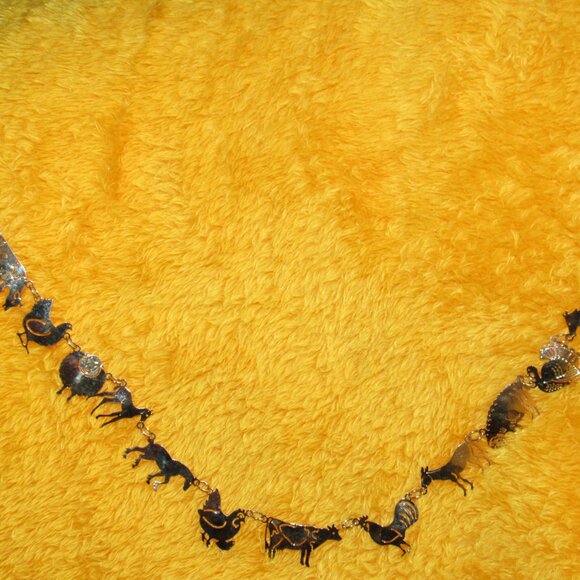 AMAZING-BARNYARD-NECKLACE-LINKS-PIG-HORSE-COW-SHEEP-GOLD-WILD BRYDE-UNIQUE! - Picture 6 of 13